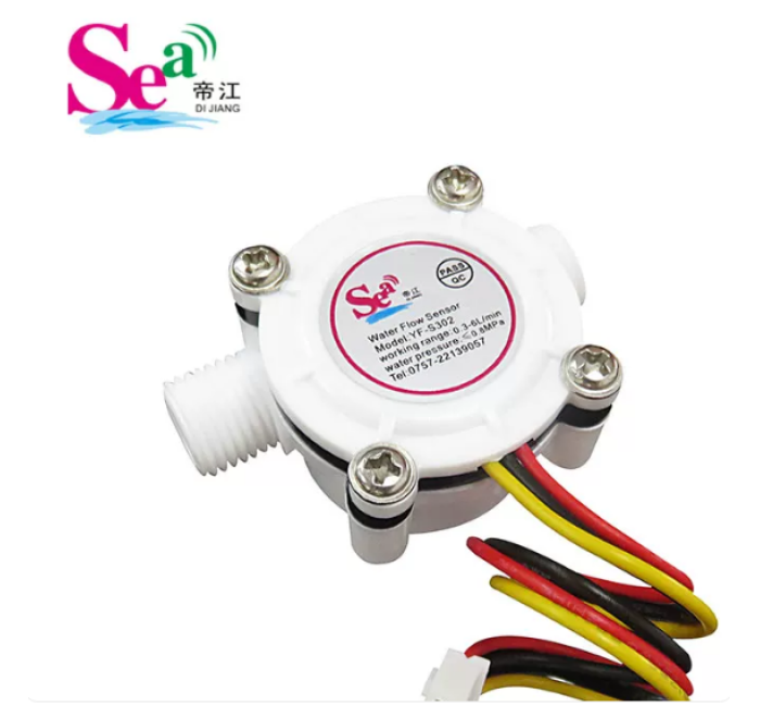 S302 1/4" External Thread Dijiang Flow Sensor, NPN Pulse Signal Terminal Type Water Flow Sensor for Water Dispenser
