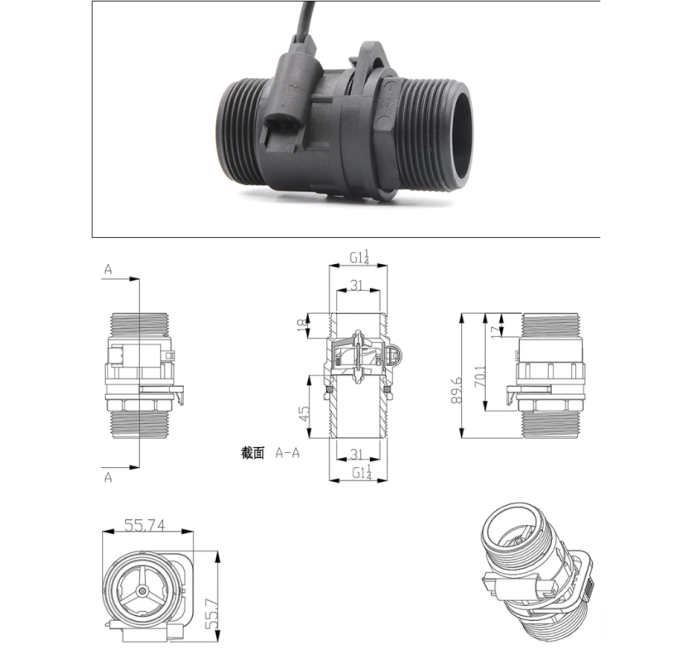 ZJMAZ-32 1.2-Inch Male Thread Water Flow Sensor, Detachable Washable Hall Effect Flow Meter